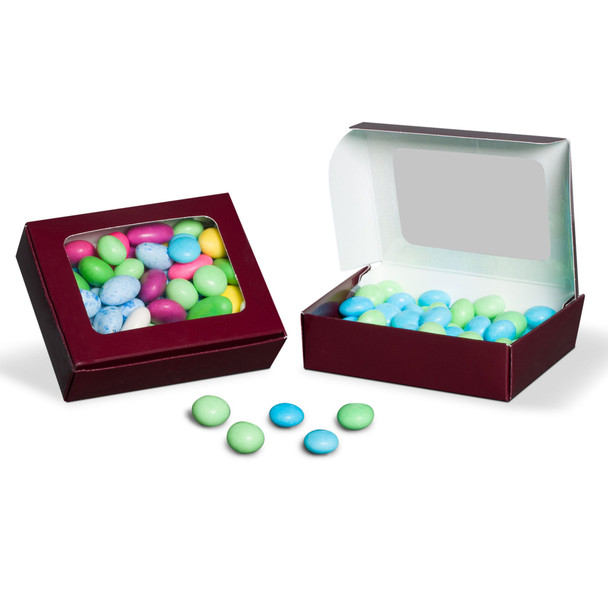 Made in & Ships from USA - 50 Boxes 1/4 lb. Burgundy with Window Candy Boxes 4-9/16" x 3-9/16" x 1-1/4"