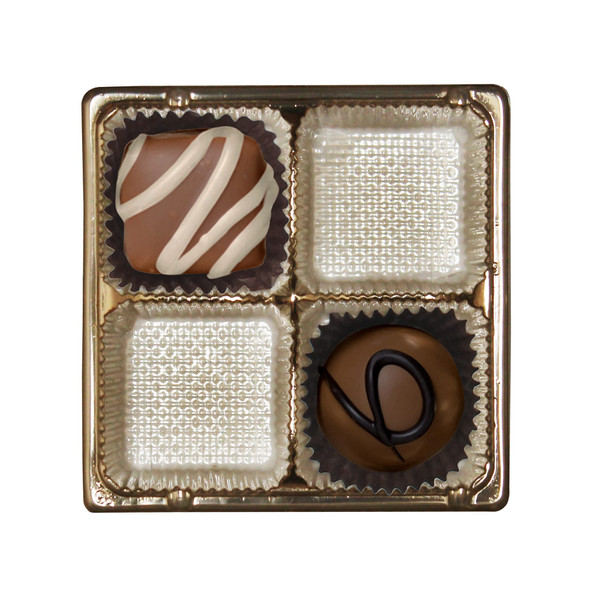 MADE IN USA - 50 Trays  - 3 oz. Candy Tray Insert Gold 4 Cavities 3-7/16" x 3-7/16" x 15/16"