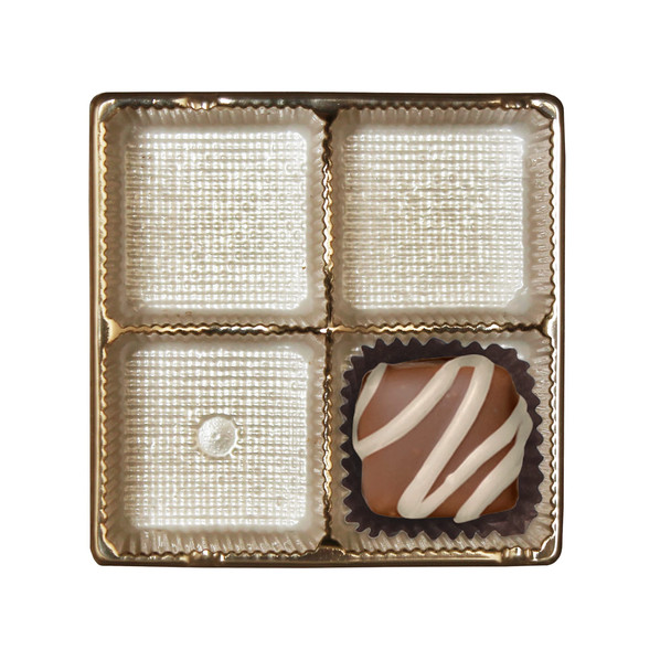MADE IN USA - 50 Trays  - 3 oz. Candy Tray Insert Gold 4 Cavities 3-7/16" x 3-7/16" x 15/16" 1