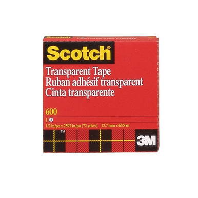 3M 600 Scotch Transparent Tape, 1/2 in x 2592 in (12,7 x 65,8 m)