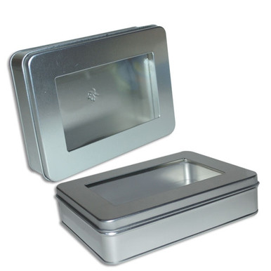 Window Cookie Tin Boxes - Rectangle Tins with Windows - In Stock Wholesale