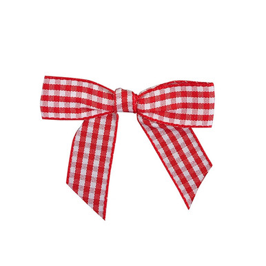 5/8 Red / White Gingham Ribbon - Pre-Tied Twist Tie Bows - 100 Bows/Pack