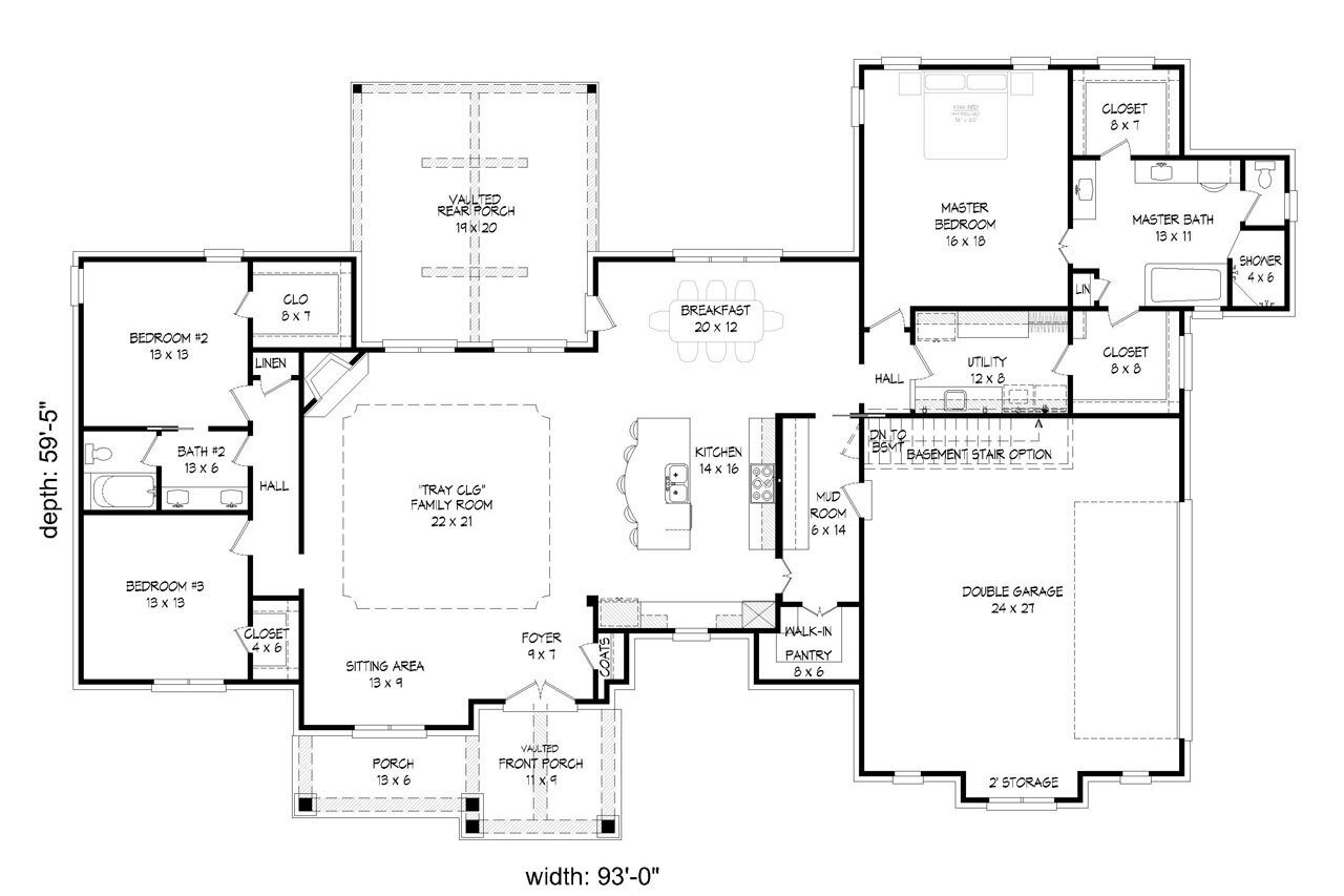 Craftsman House Plan - Cross 16823 - 1st Floor Plan