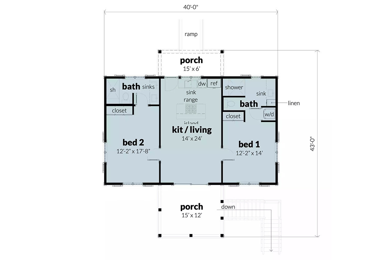 Bungalow House Plan - Cattail 19555 - 1st Floor Plan