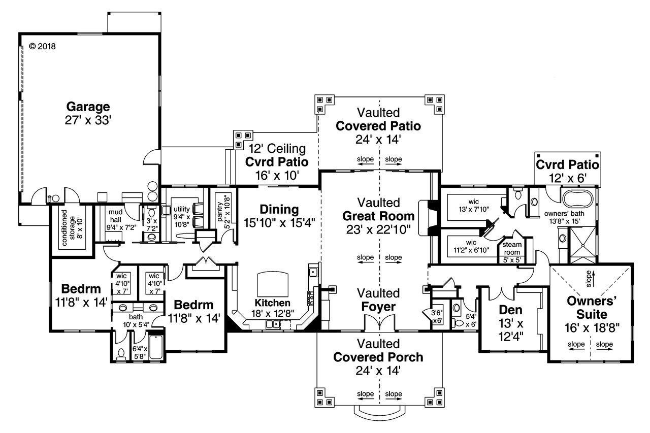 Ranch House Plan - French Glen 21594 - 1st Floor Plan