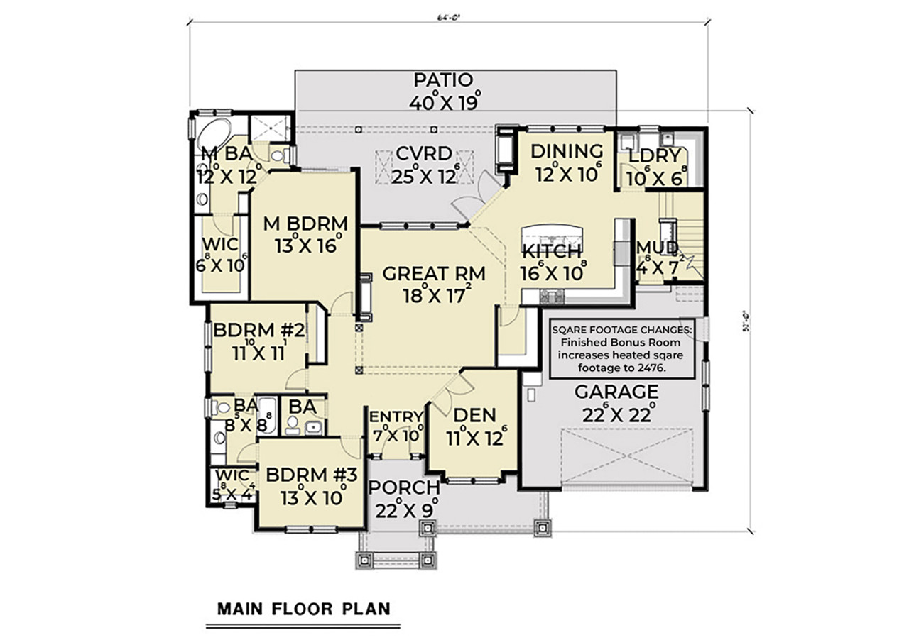 Craftsman House Plan - 27623 - 1st Floor Plan