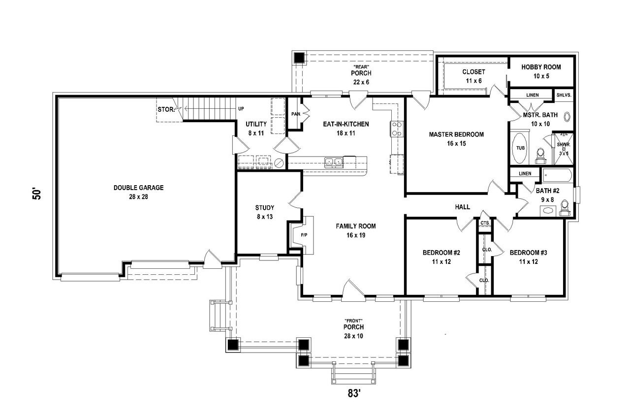 Craftsman House Plan - 27984 - 1st Floor Plan