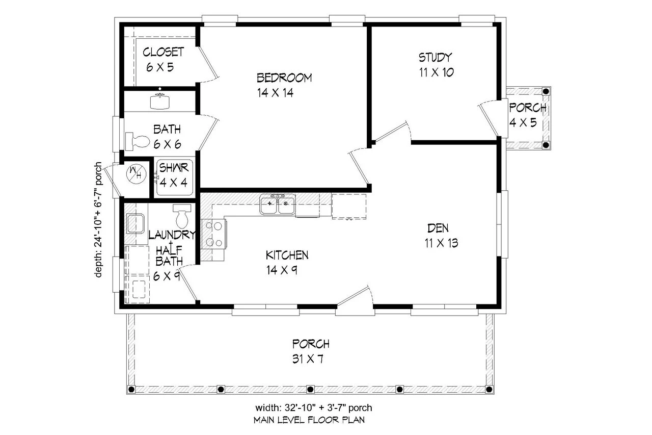 Cottage House Plan - 32923 - 1st Floor Plan