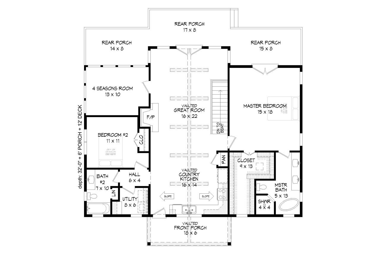 Craftsman House Plan - Cedar Lake 33108 - 1st Floor Plan Craftsman House Plan - Cedar Lake 33108 - 1st Floor Plan