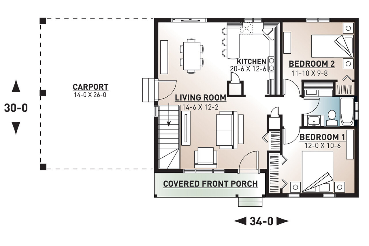 Traditional House Plan - Prairieside 34397 - 1st Floor Plan