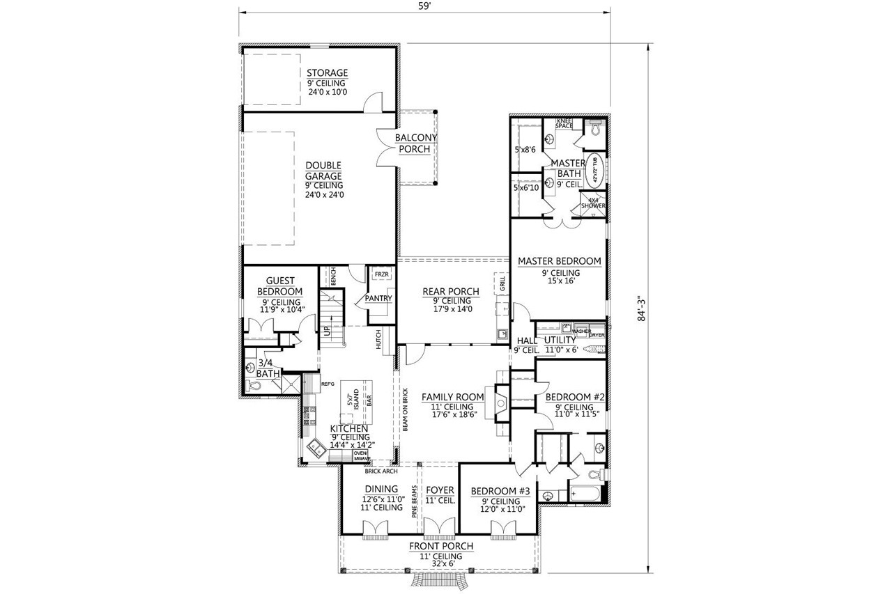 European House Plan - Bourgeois 39618 - 1st Floor Plan