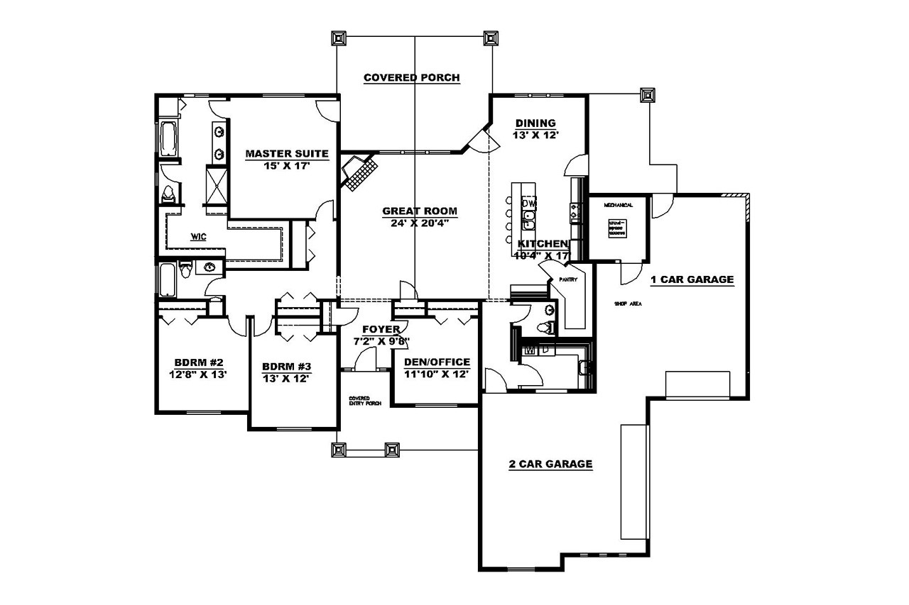 European House Plan - 42130 - 1st Floor Plan