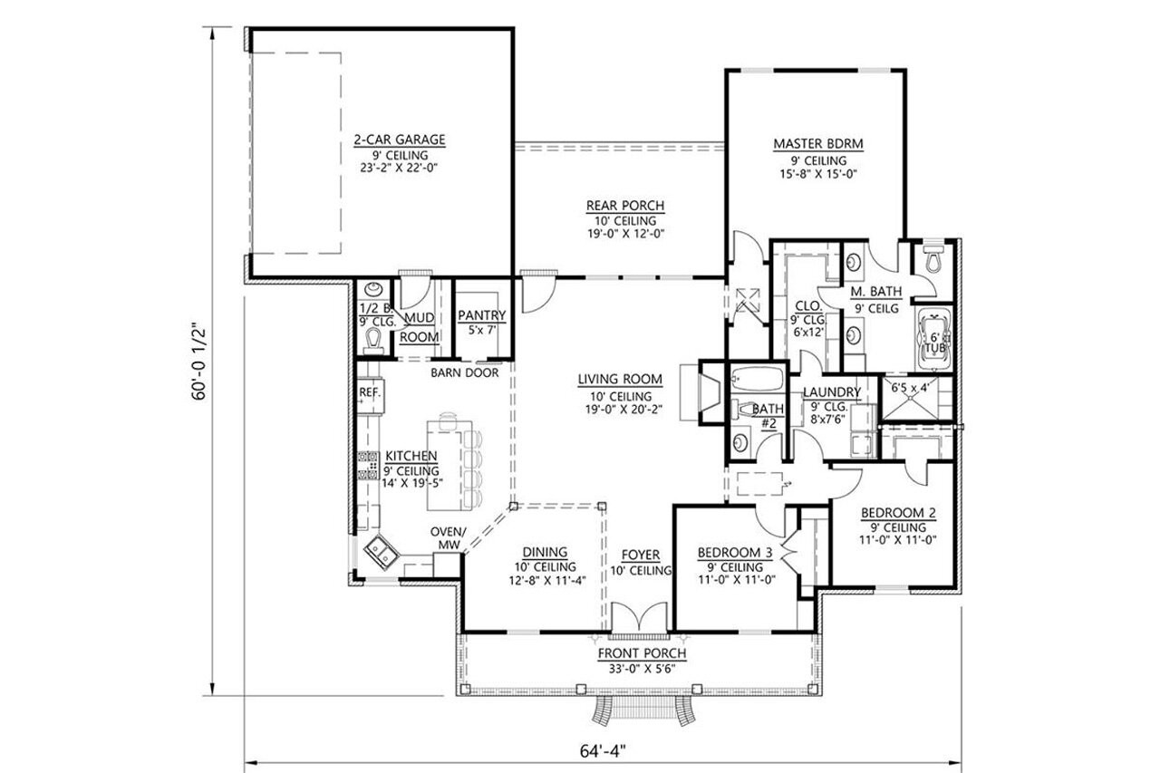 European House Plan - Mossy Oak 42314 - 1st Floor Plan