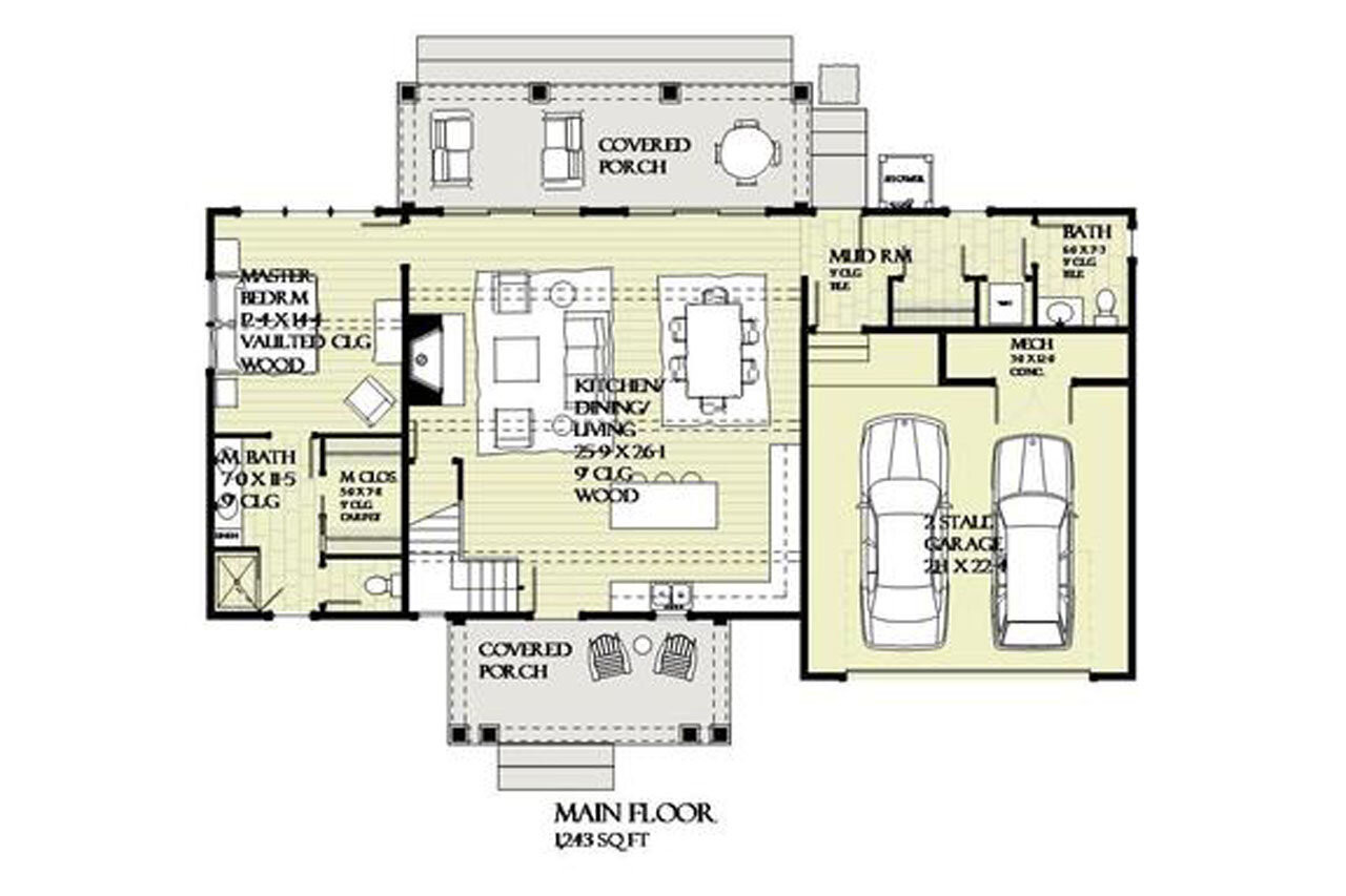 Craftsman House Plan - Penwood 42539 - 1st Floor Plan
