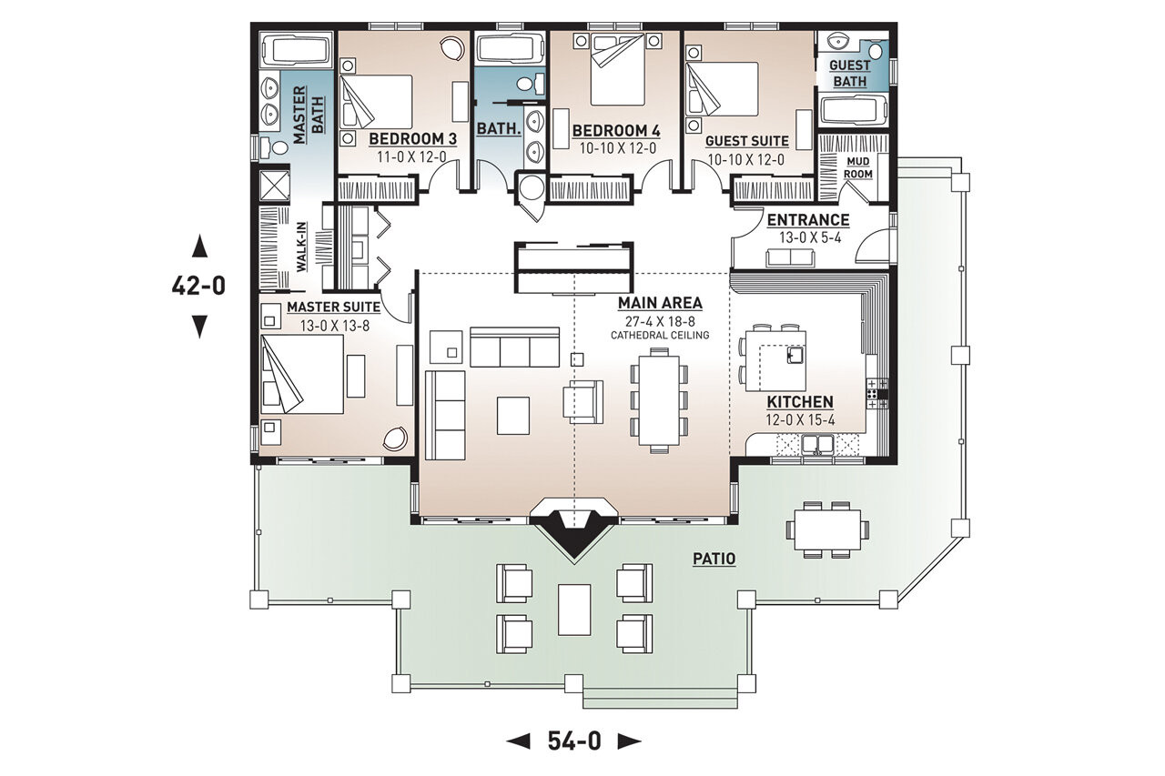 Cottage House Plan - Brookside 42627 - 1st Floor Plan