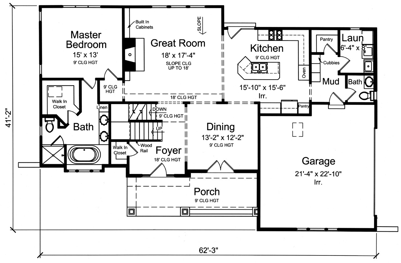 Craftsman House Plan - Fernbank 42858 - 1st Floor Plan