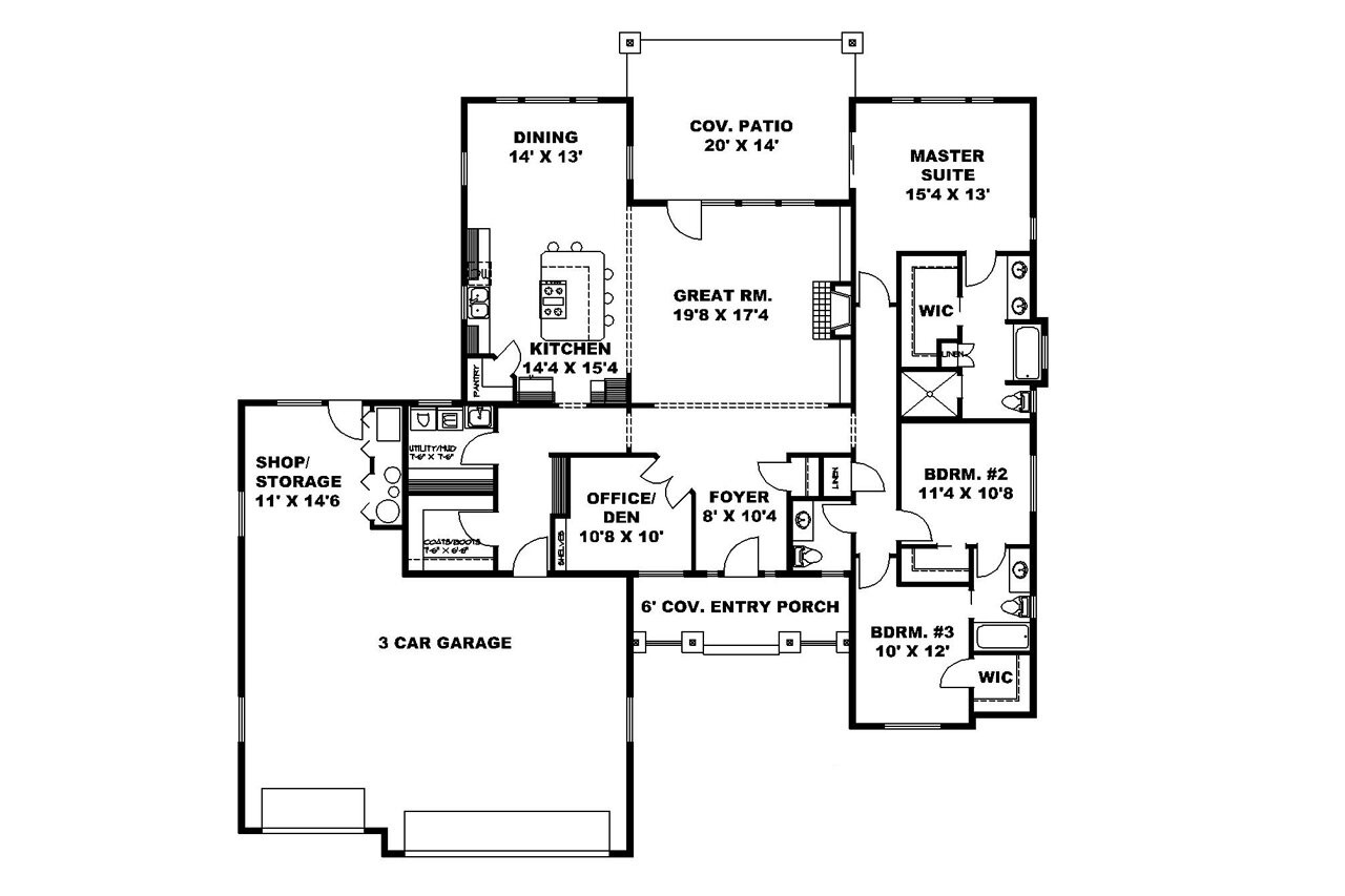 Traditional House Plan - 42862 - 1st Floor Plan