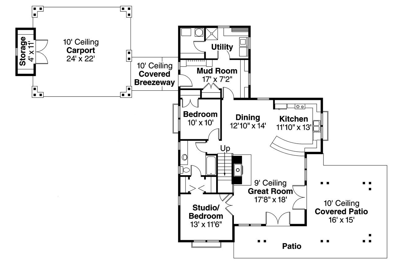 Craftsman House Plan - Longview 43383 - 1st Floor Plan