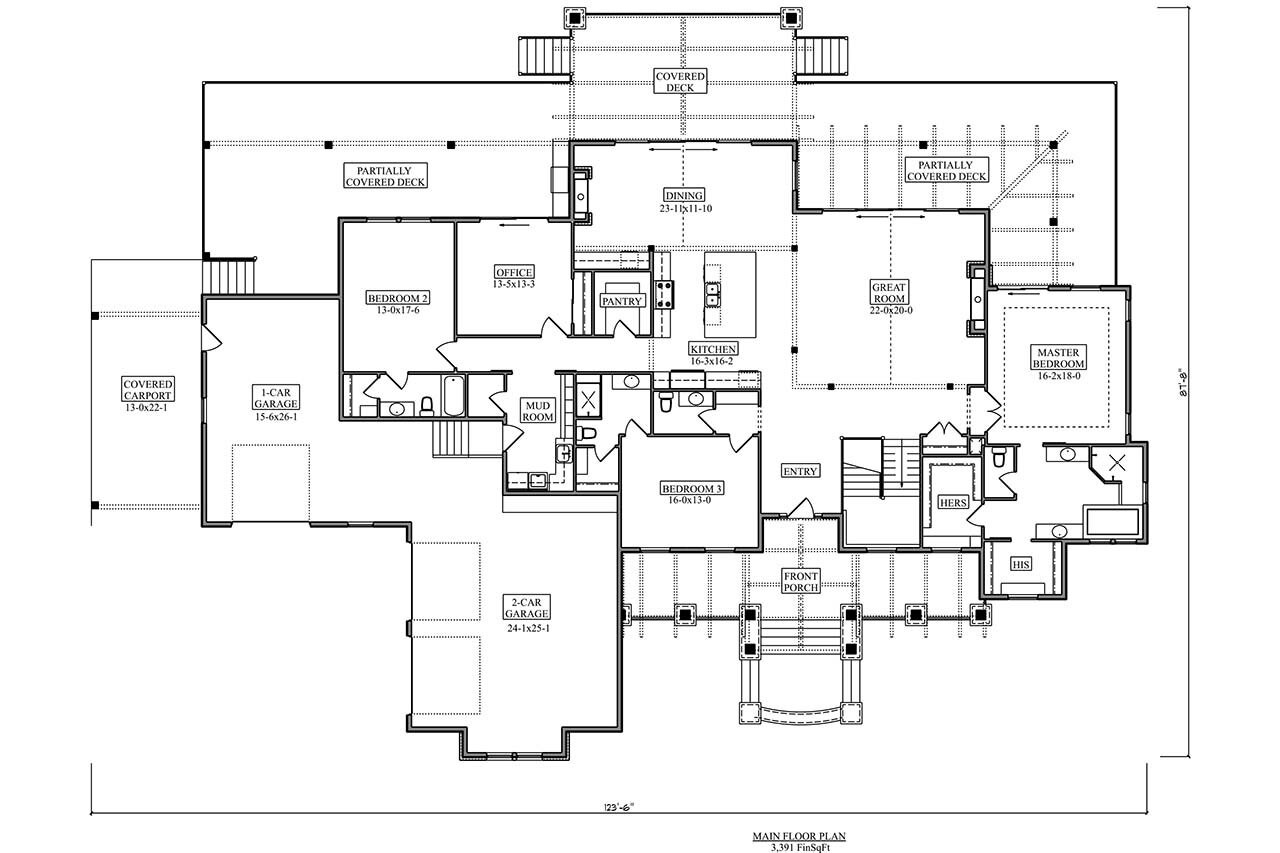 Craftsman House Plan - Travis Creek 43611 - 1st Floor Plan