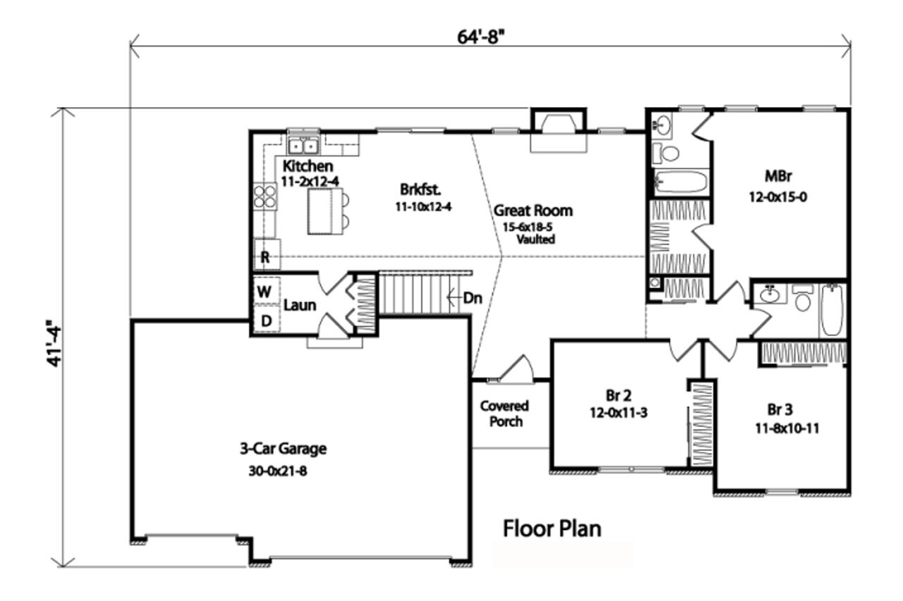 Ranch House Plan - 43736 - 1st Floor Plan