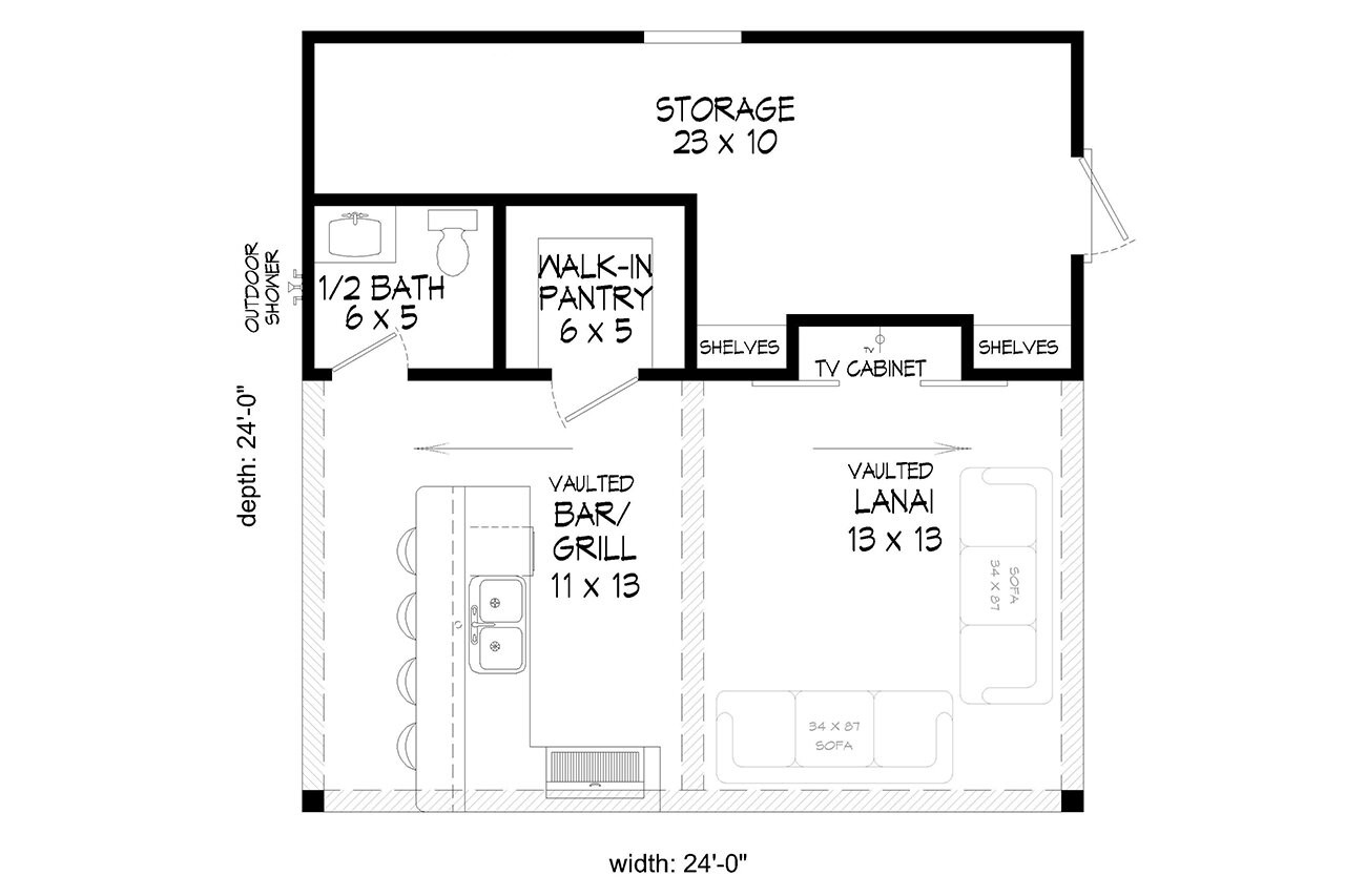 Craftsman House Plan - Brentlawn Poolhouse 44271 - 1st Floor Plan