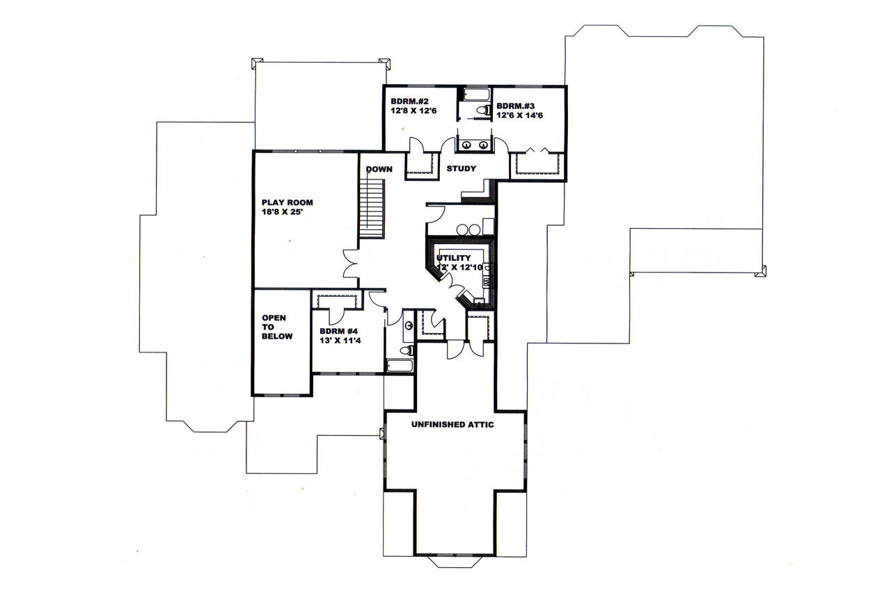 Secondary Image - Craftsman House Plan - 45802 - 2nd Floor Plan
