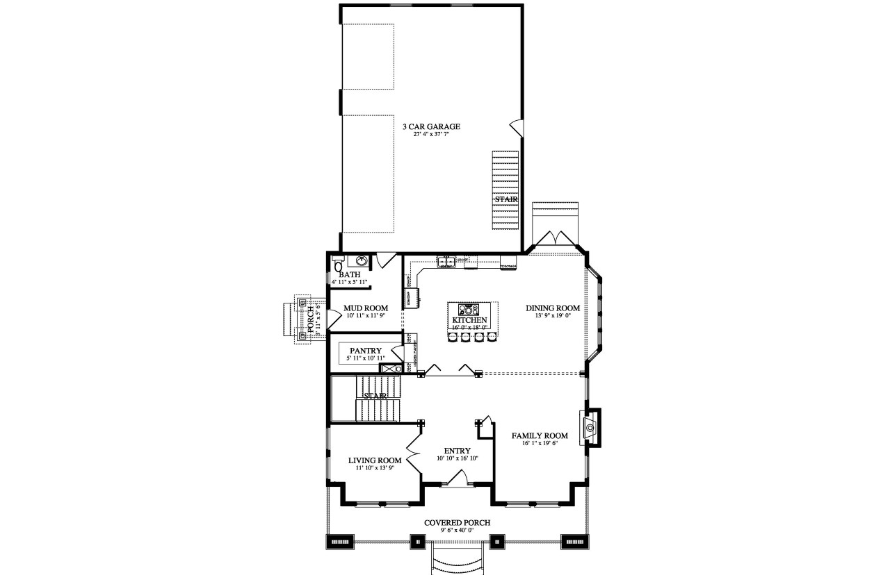 Craftsman House Plan - Calders Cottage 45977 - 1st Floor Plan