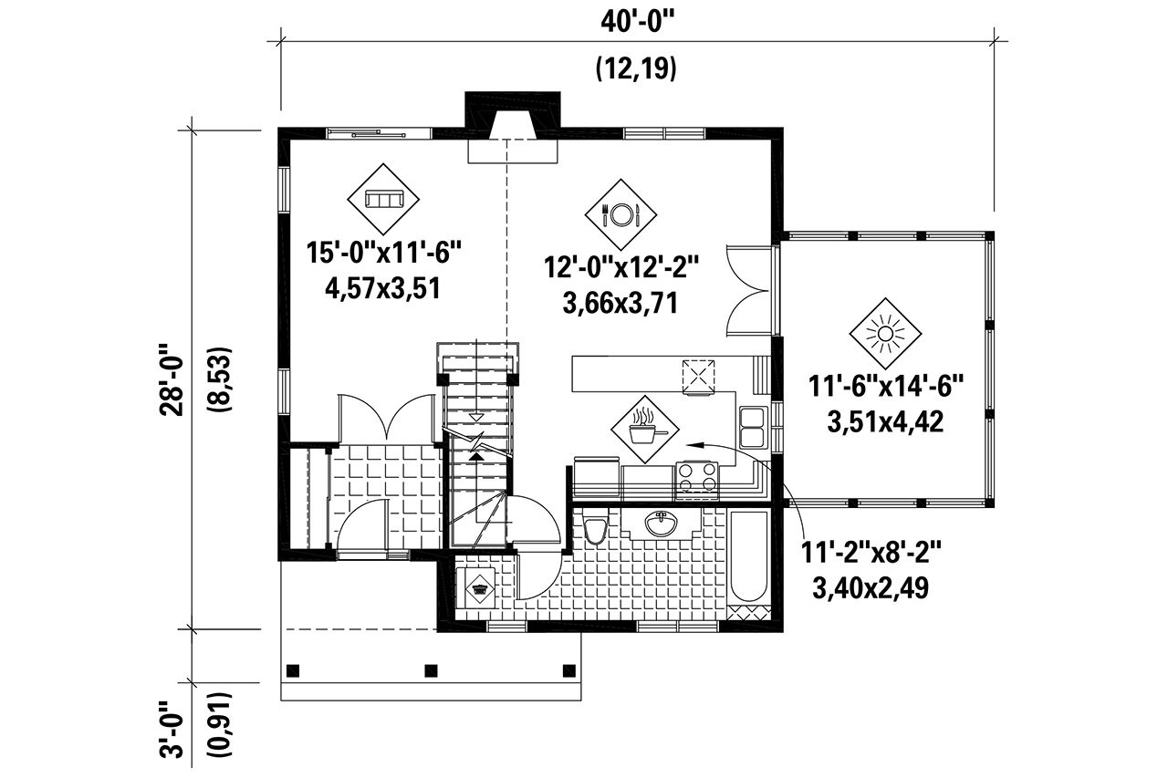 Cottage House Plan - 47661 - 1st Floor Plan