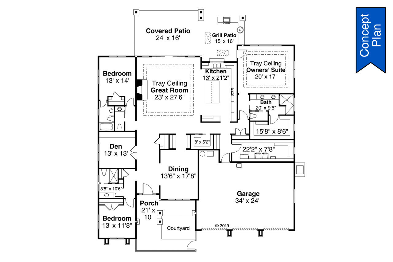 Ranch House Plan - Elmwood 51359 - 1st Floor Plan