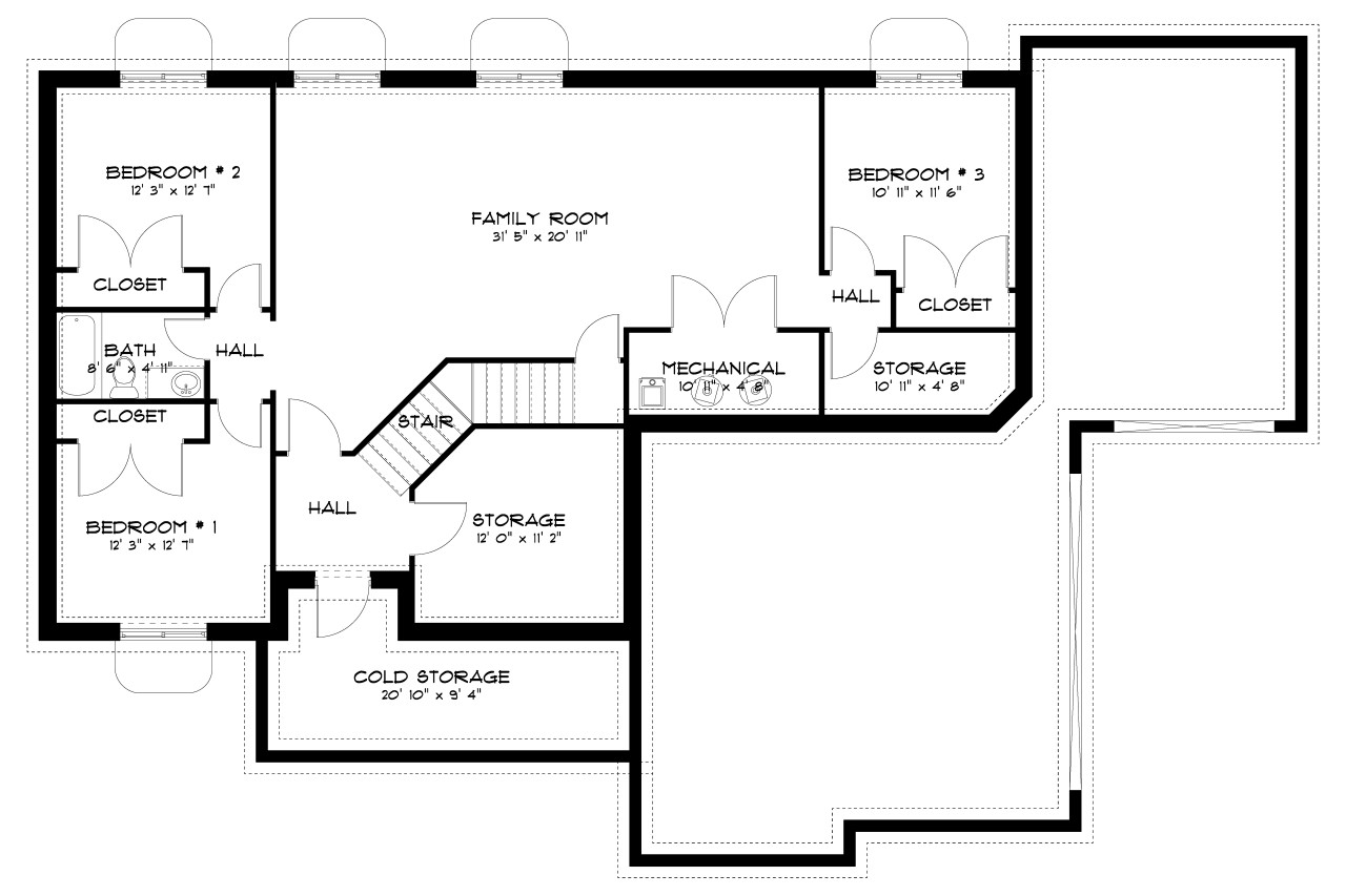 Craftsman House Plan - Tebbs 51704 - Basement Floor Plan