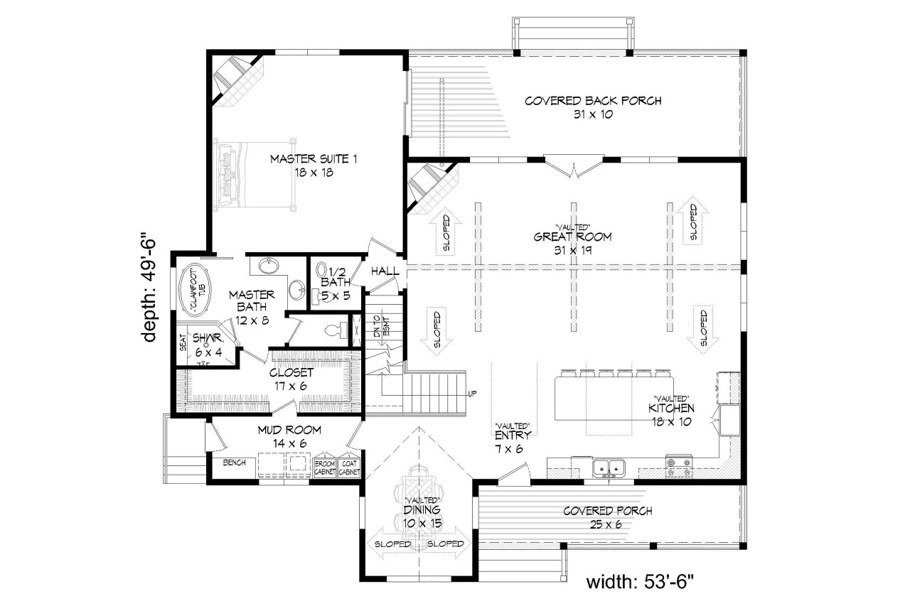 Country House Plan - Winn Springs 53219 - 1st Floor Plan