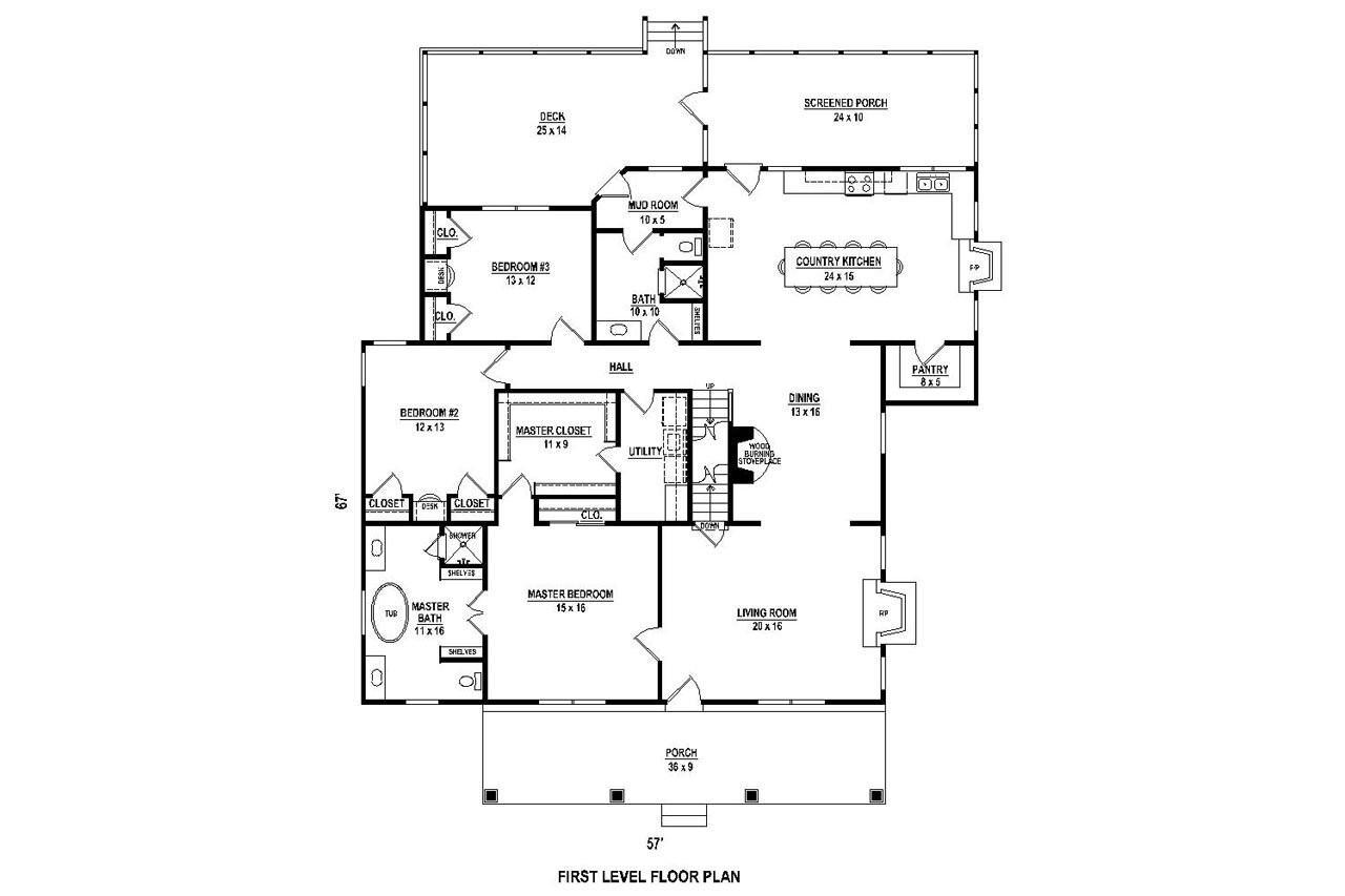 Country House Plan - 53689 - 1st Floor Plan