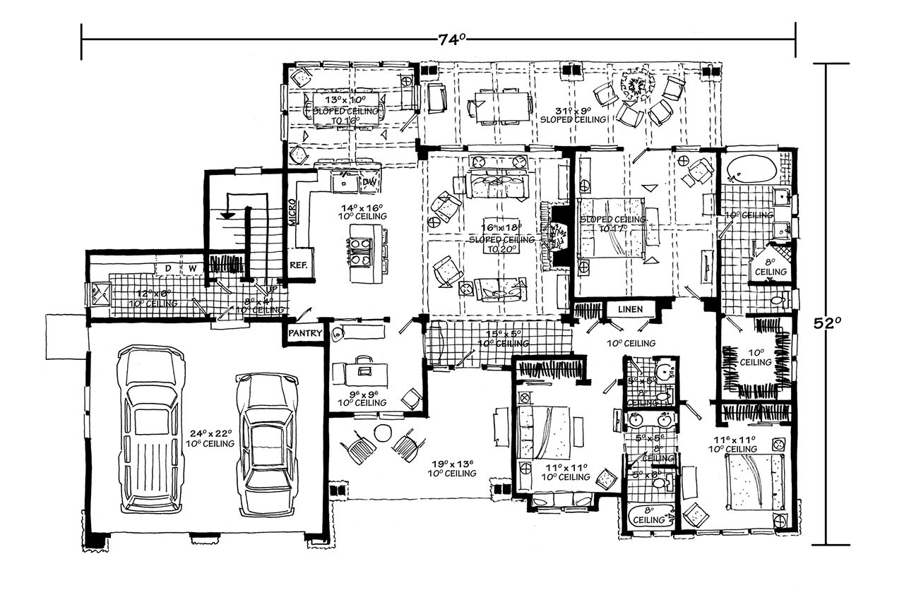 Craftsman House Plan - Evans Farm 54120 - 1st Floor Plan