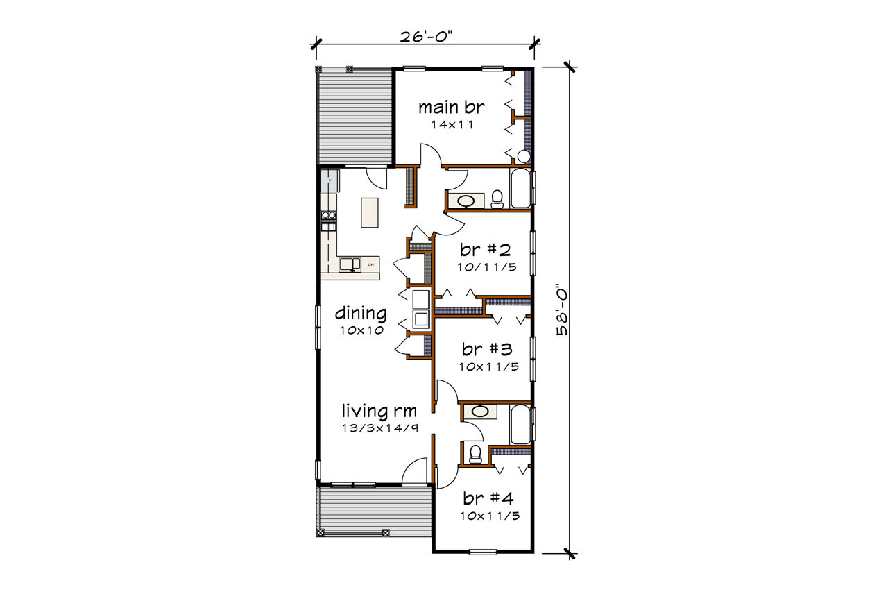 Cottage House Plan - 58237 - 1st Floor Plan