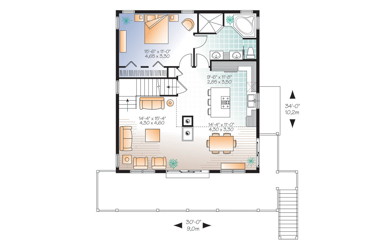 Cottage House Plan - Skylark 2 58613 - 1st Floor Plan