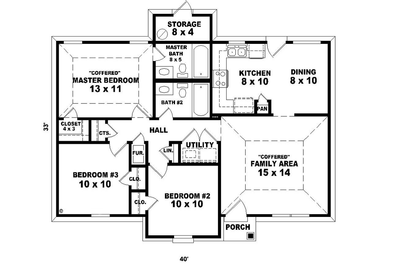 Traditional House Plan - 60835 - 1st Floor Plan
