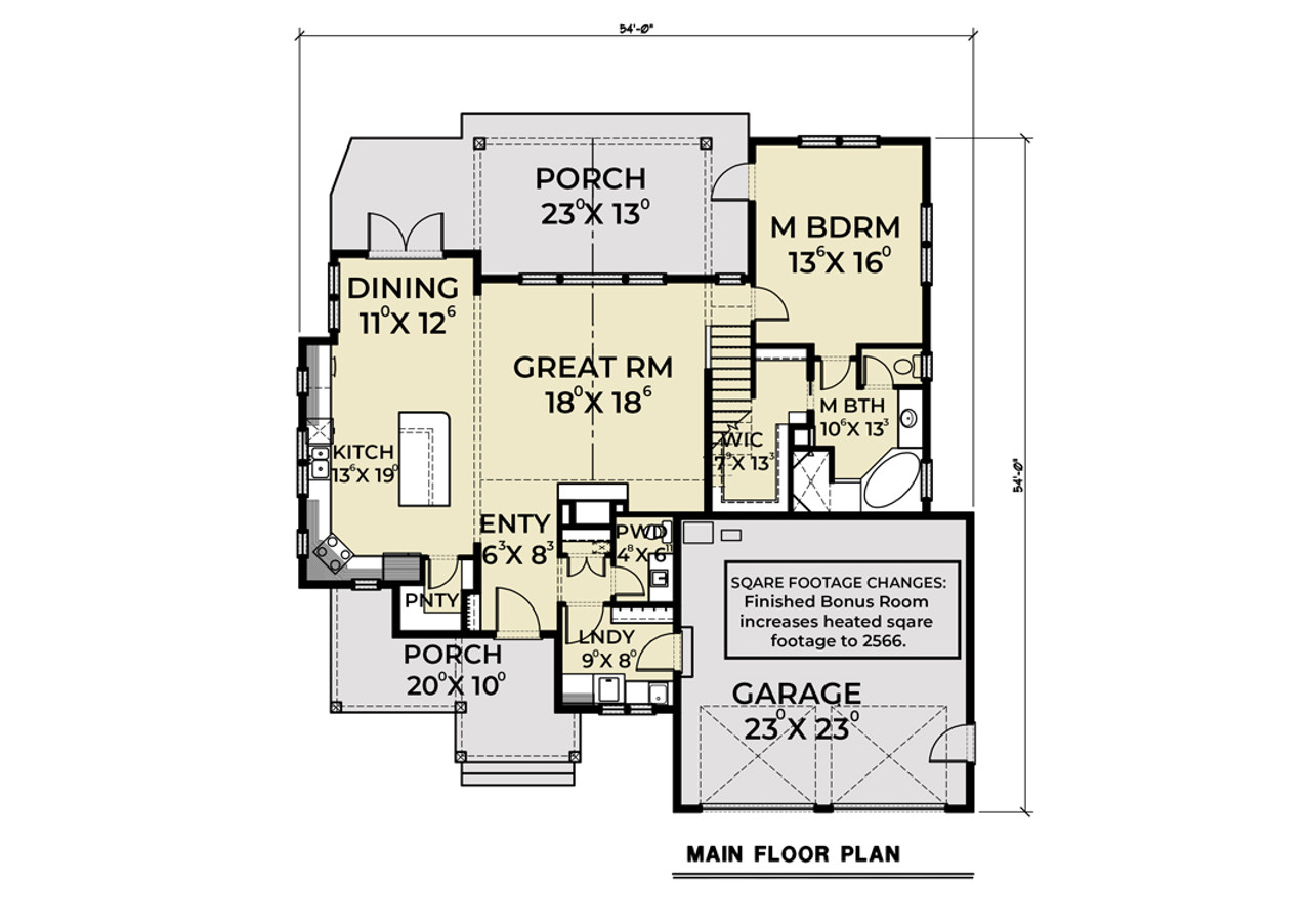 Craftsman House Plan - 61375 - 1st Floor Plan