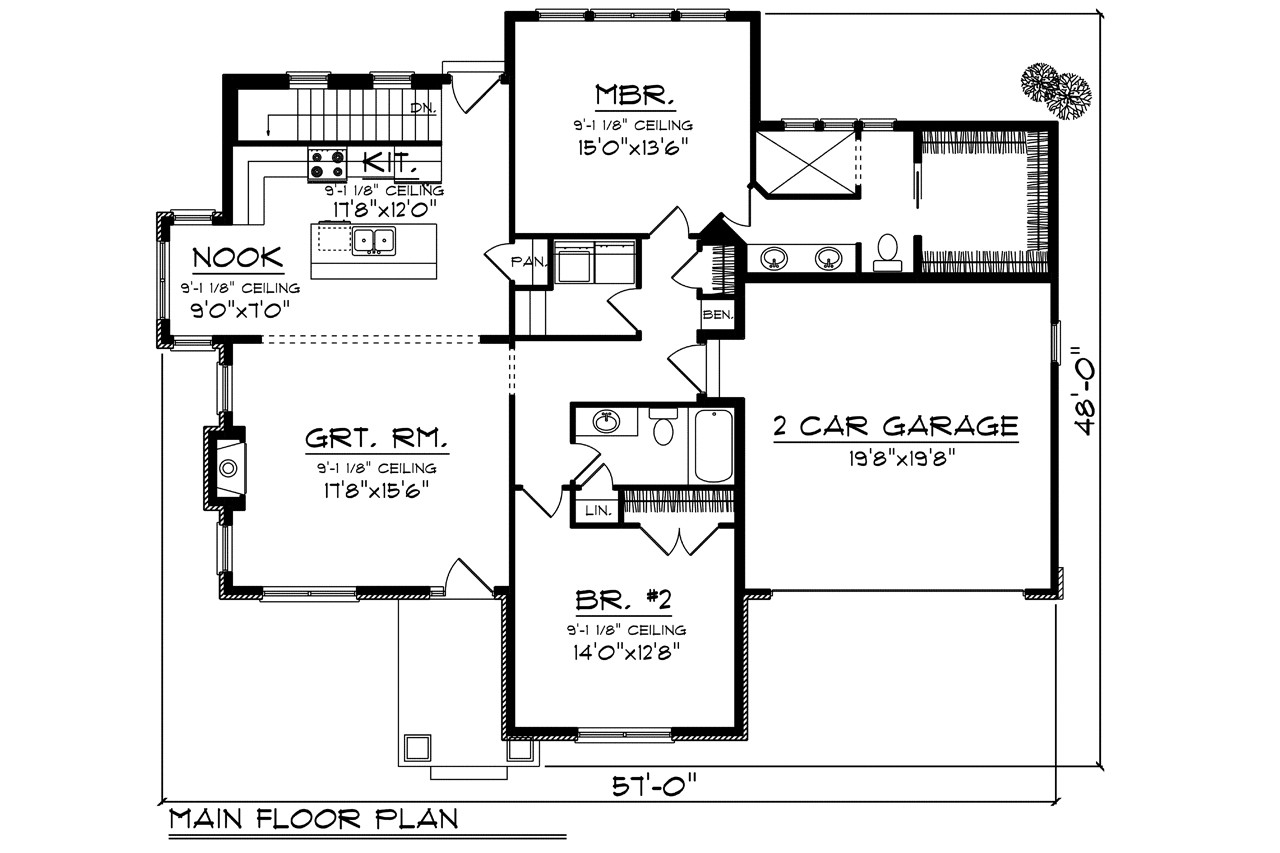 Ranch House Plan - 61544 - 1st Floor Plan