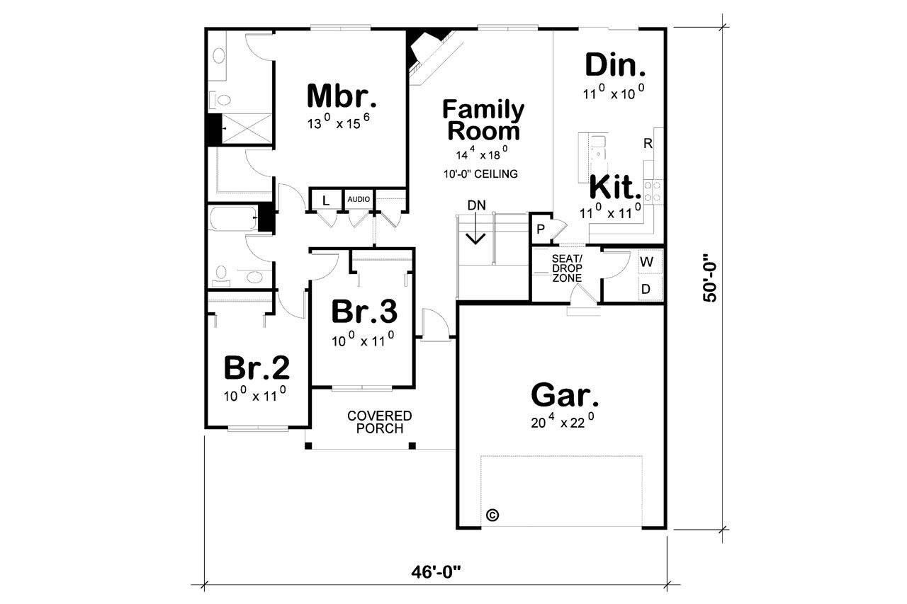 Ranch House Plan - Caspian 61724 - 1st Floor Plan