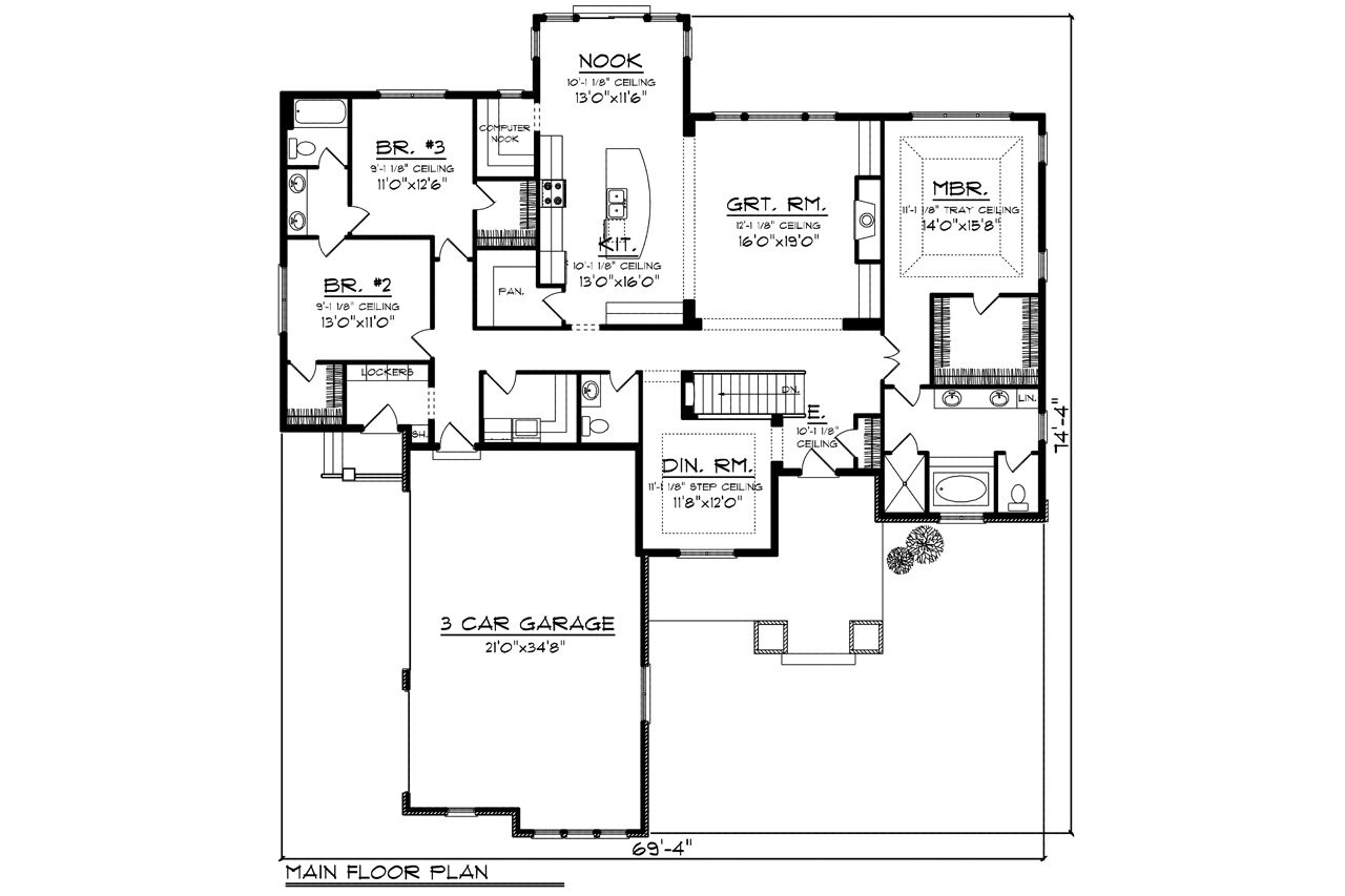 Ranch House Plan - 61738 - 1st Floor Plan