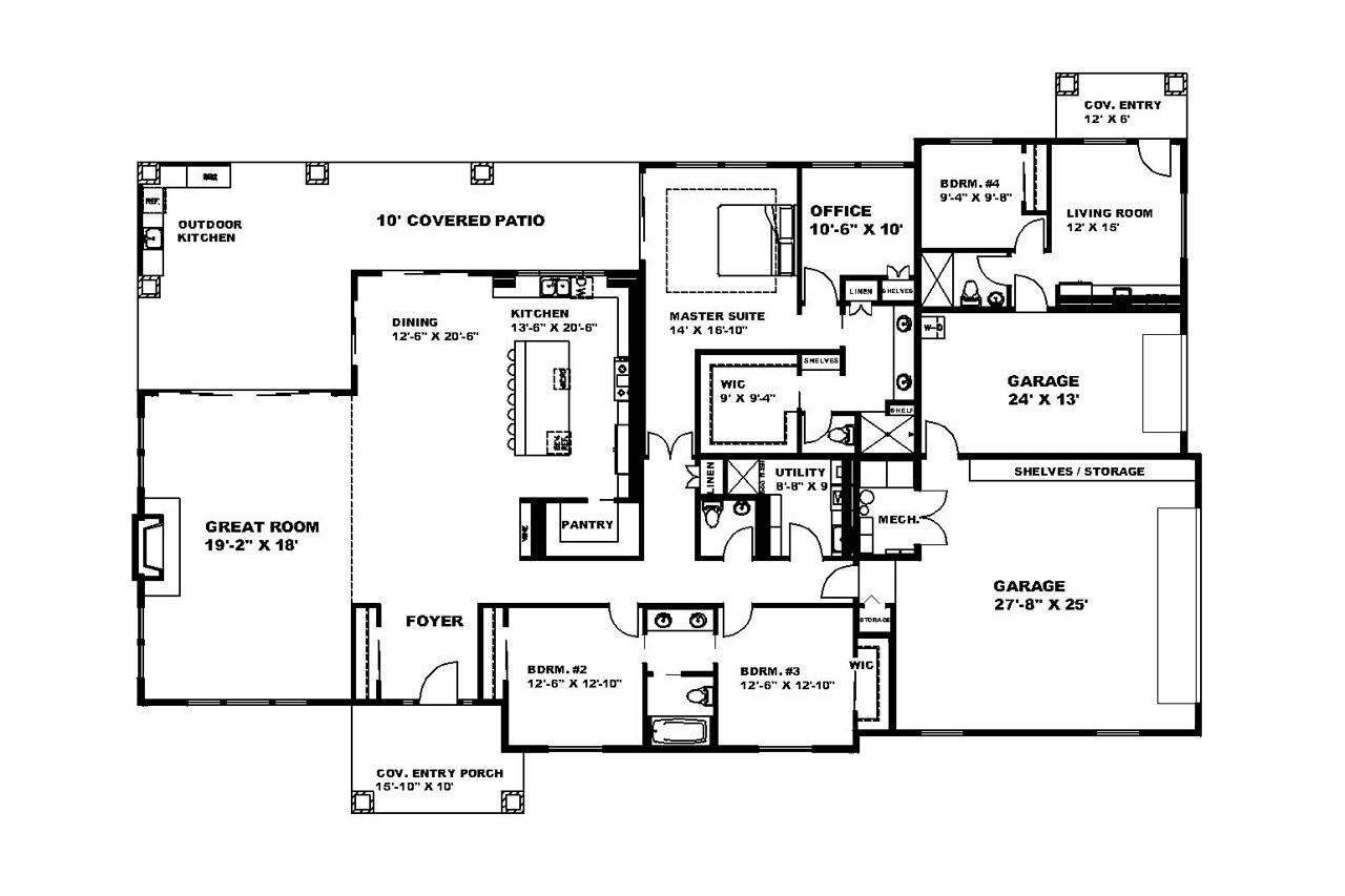 Modern House Plan - 61859 - 1st Floor Plan