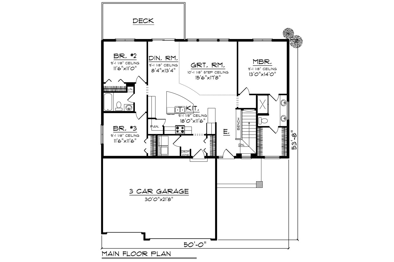 Ranch House Plan - 62685 - 1st Floor Plan