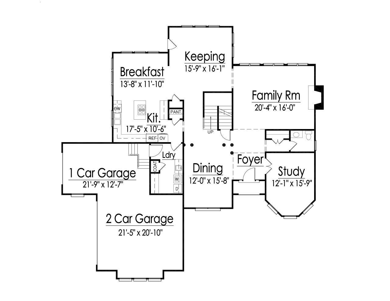 Traditional House Plan - 62995 - 1st Floor Plan