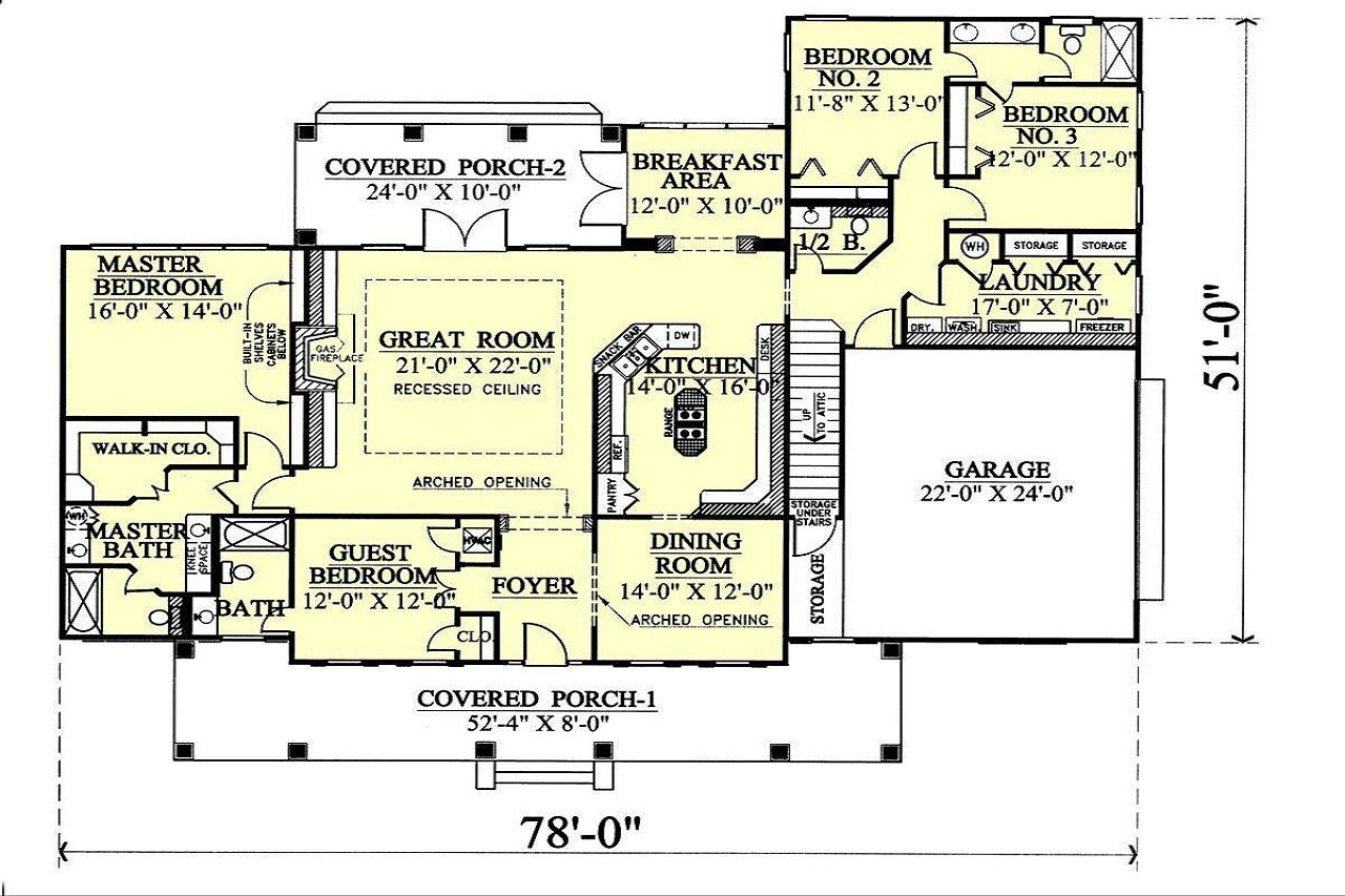 European House Plan - 63199 - 1st Floor Plan