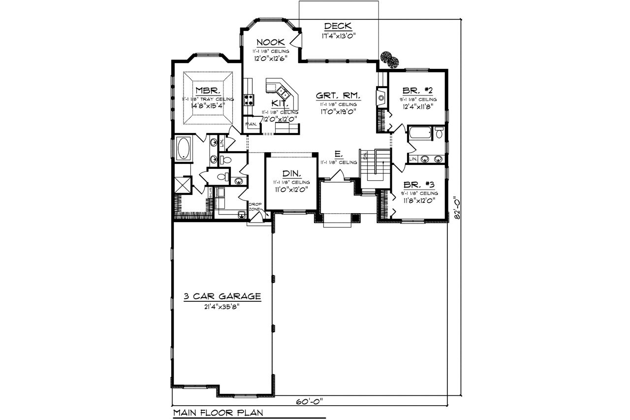 Ranch House Plan - 63613 - 1st Floor Plan
