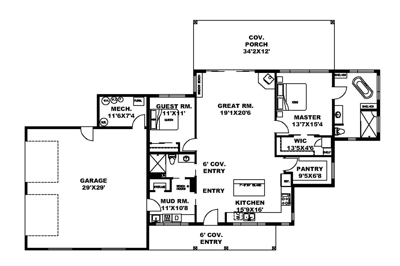 Contemporary House Plan - 63951 - 1st Floor Plan