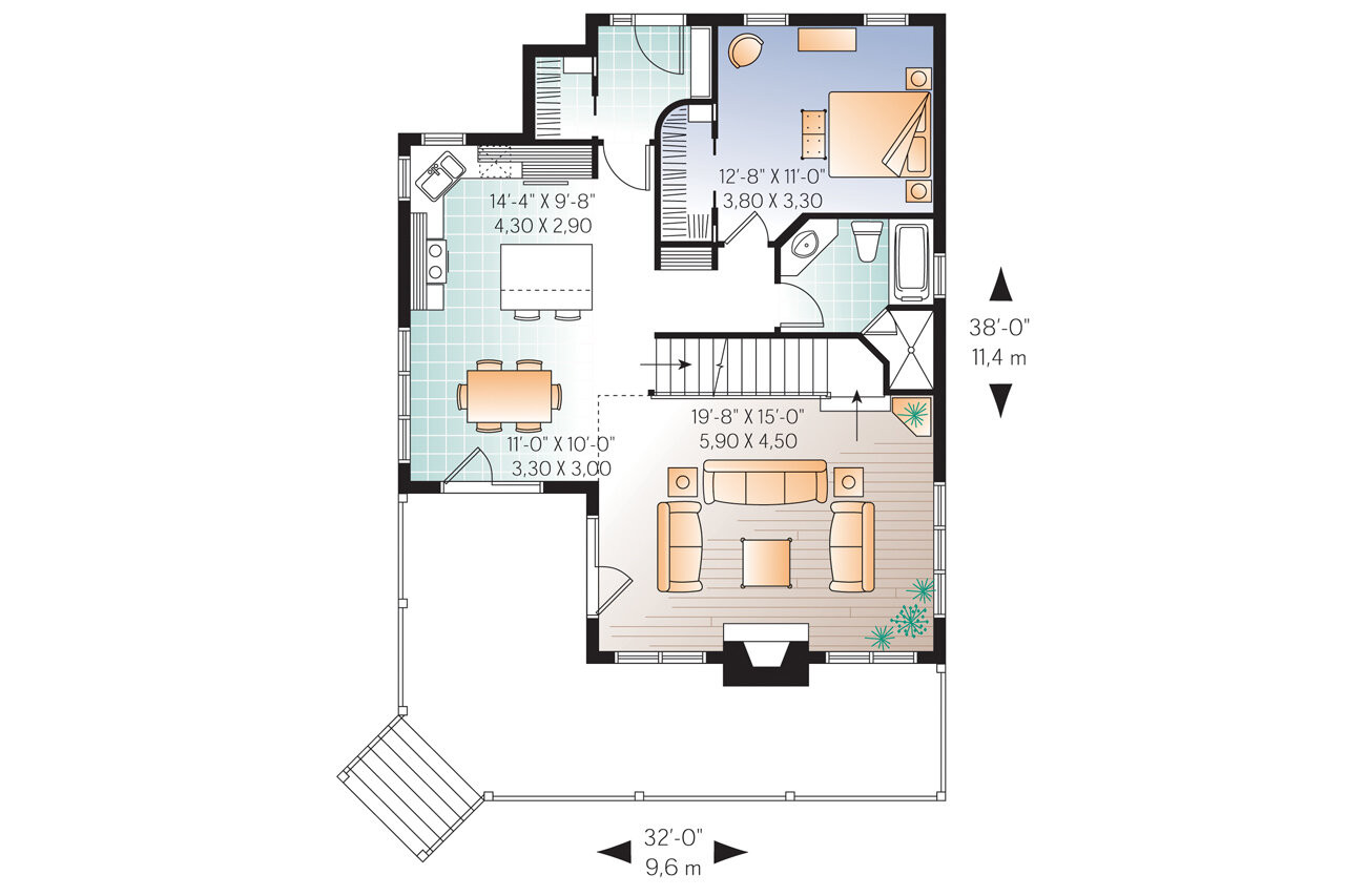 Cottage House Plan - Lilly 64175 - 1st Floor Plan