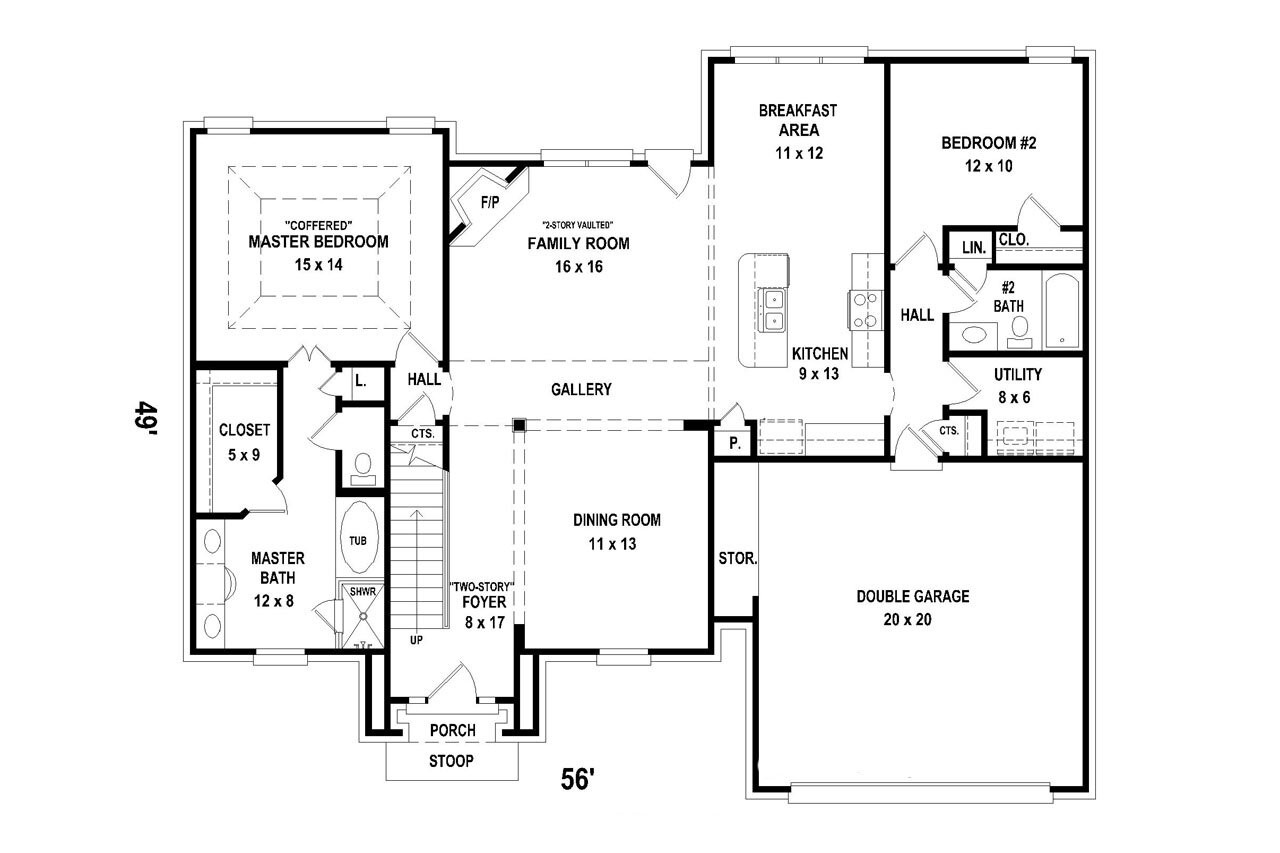 European House Plan - 64874 - 1st Floor Plan