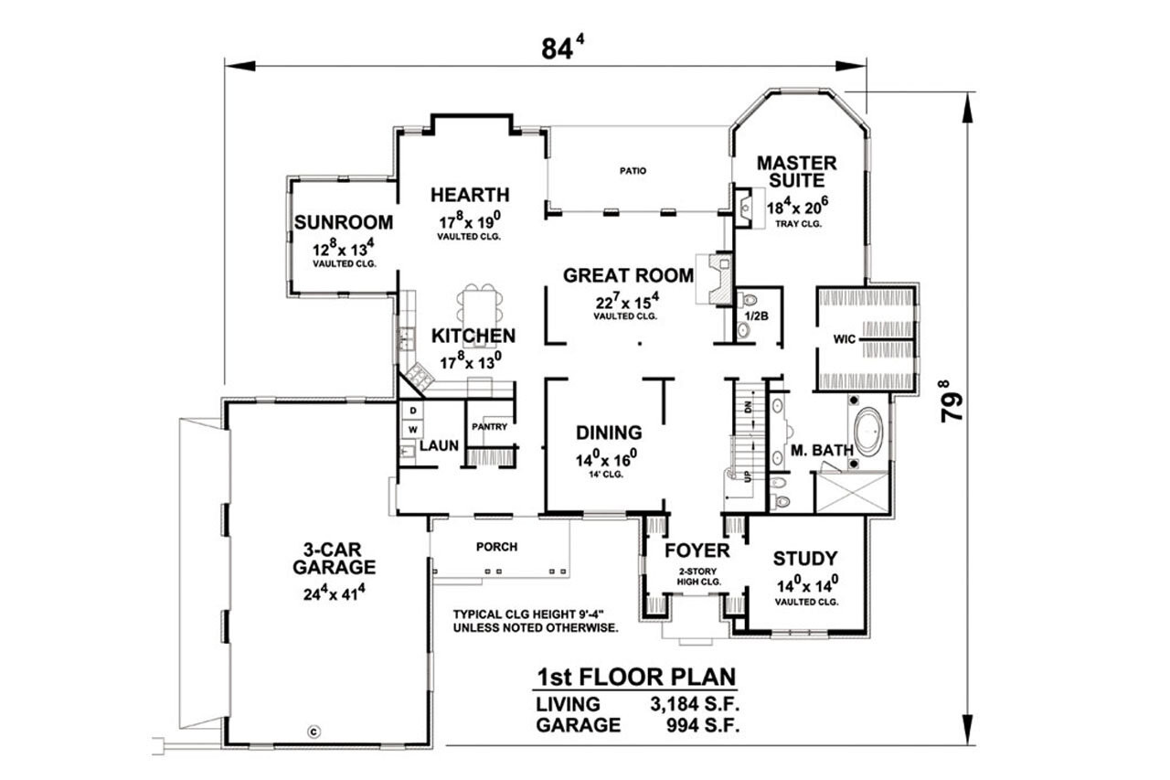 European House Plan - Barclay 65002 - 1st Floor Plan