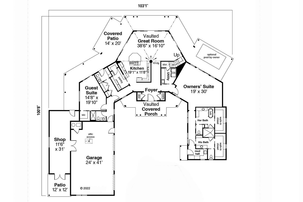 Farmhouse House Plan - Fox Farm 65201 - 1st Floor Plan